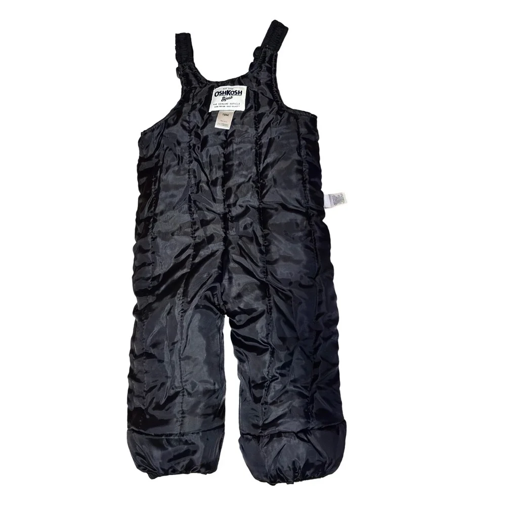 OshKosh B'gosh Black Fleece Lined Snow Bib Overalls Toddler 18M‎ Heart Pockets